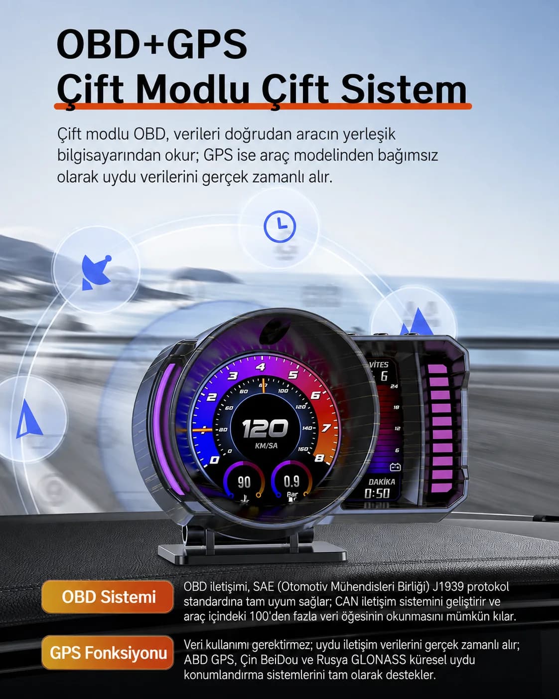 KokpitX P28 OBD ve GPS çift sistem