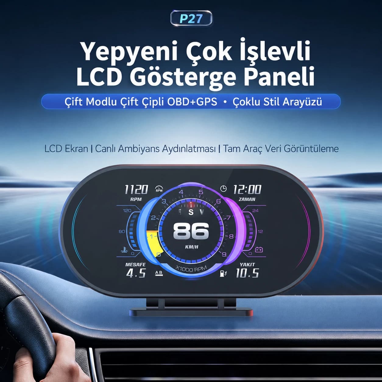 Çok işlevli LCD araç gösterge paneli